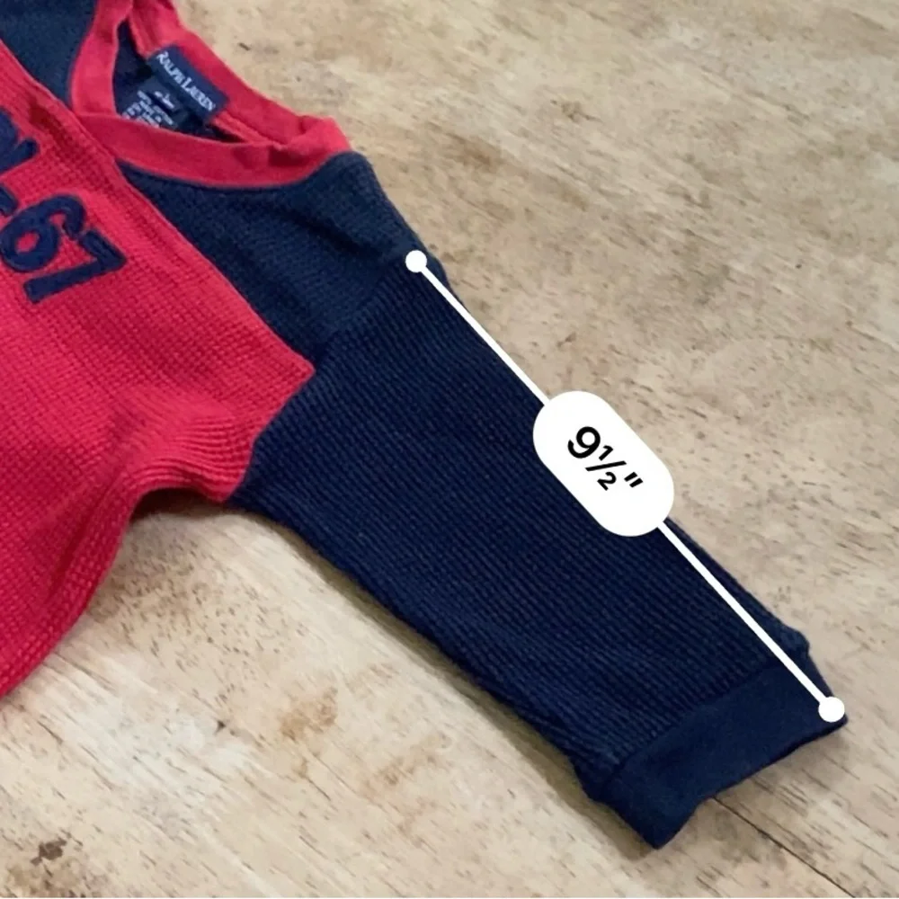 Vintage Ralph Lauren Infant L 12-18 Mo Red/Navy Waffle Weave Knit Logo‎ Bodysuit